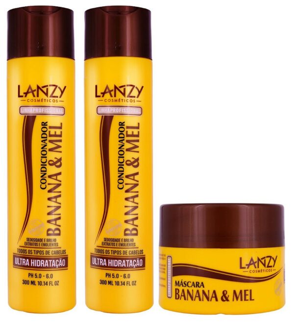 Kit Ultra Hidratação Banana e Mel Profissional Lanzy 300ml
