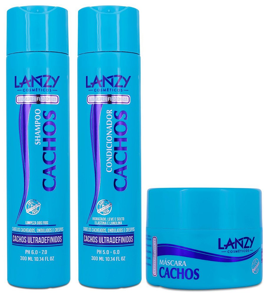 Kit Shampoo e Condicionador Cachos Linha Profissional Lanzy 300ml