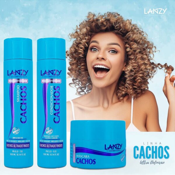Kit Shampoo e Condicionador Cachos Linha Profissional Lanzy 300ml - Imagem 2