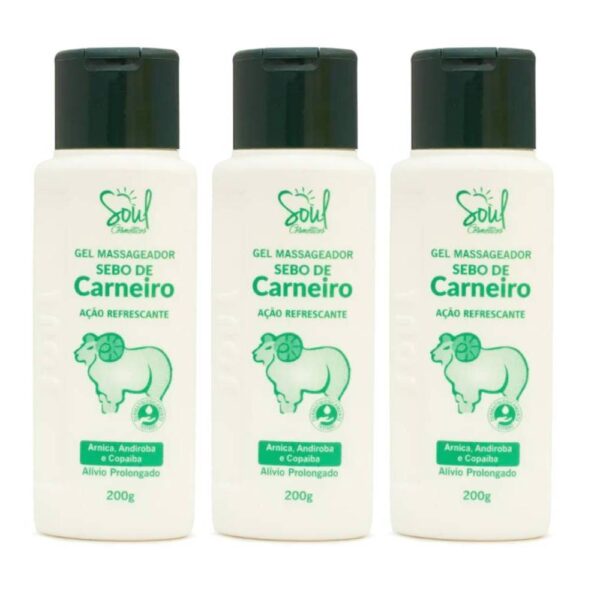 Kit 3 Gel Massageador Sebo de Carneiro 200g Soul Cosméticos