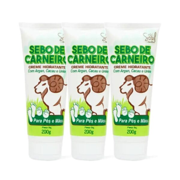 Kit 3 Creme Hidratante Sebo de Carneiro Pés e Mãos Soul 200g