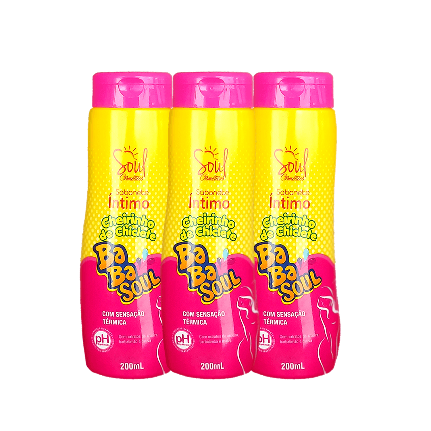 Kit 3 Sabonetes Íntimos Feminino Cheiro de Chiclete Babalu Soul Cosméticos