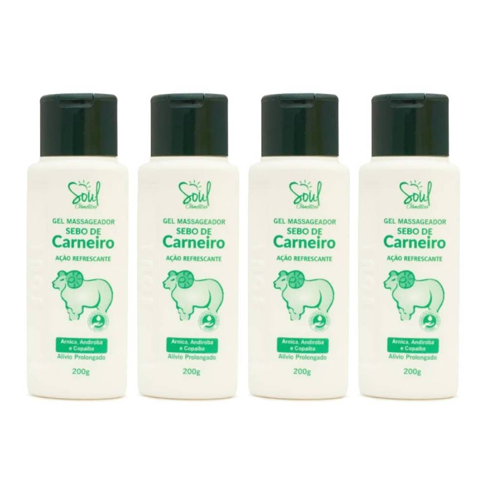 Kit 4 Gel Massageador Sebo de Carneiro 200g Soul Cosméticos