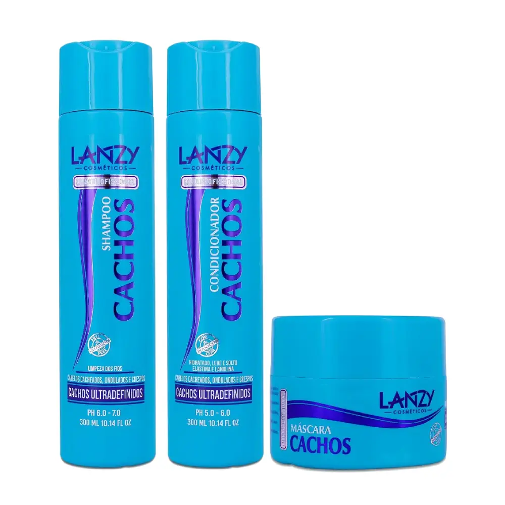 Kit Shampoo e Condicionador Cachos Linha Profissional Lanzy 300ml
