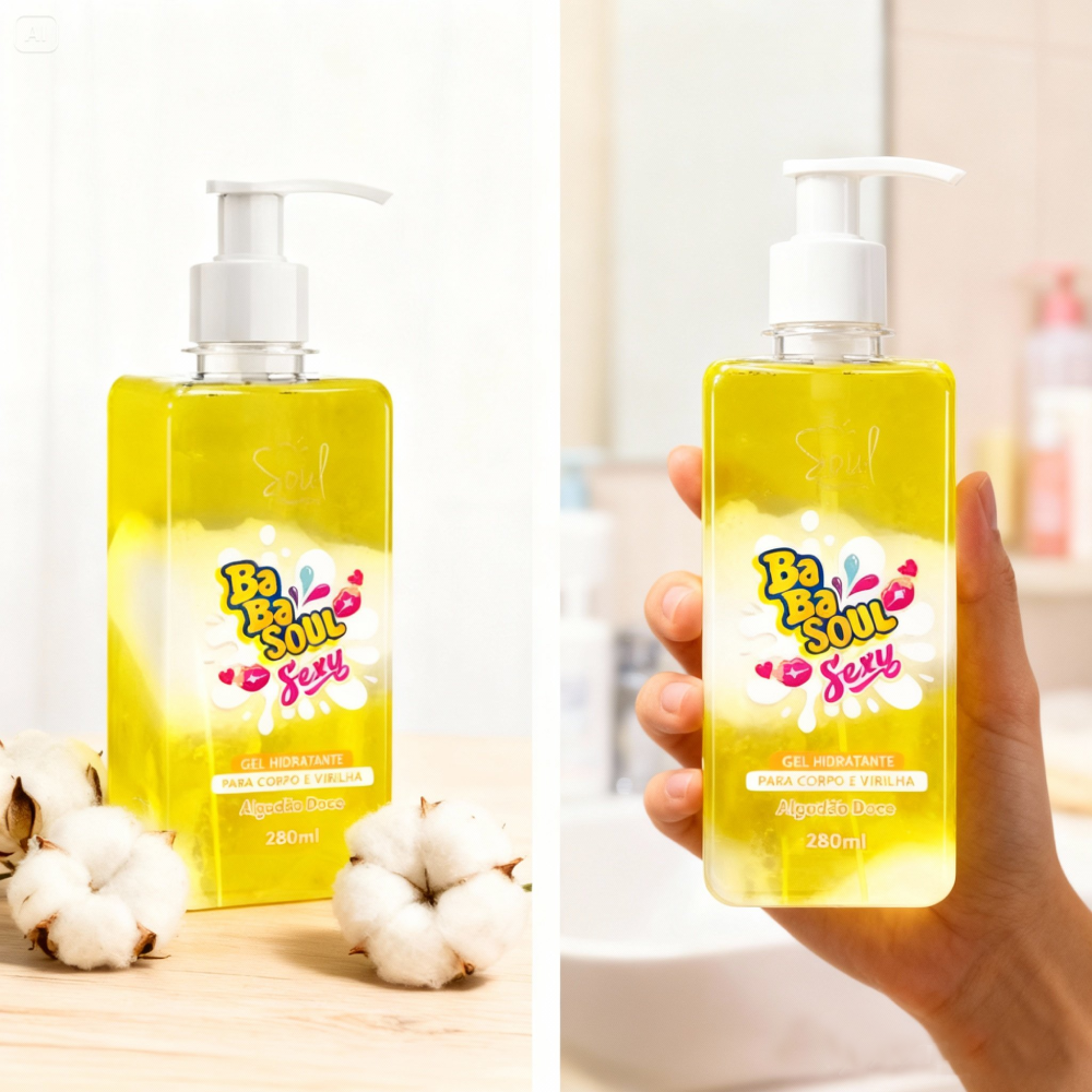 Gel Hidratante corpo e virilha Algodão Doce babasoul Soul Cosméticos 280 g 3