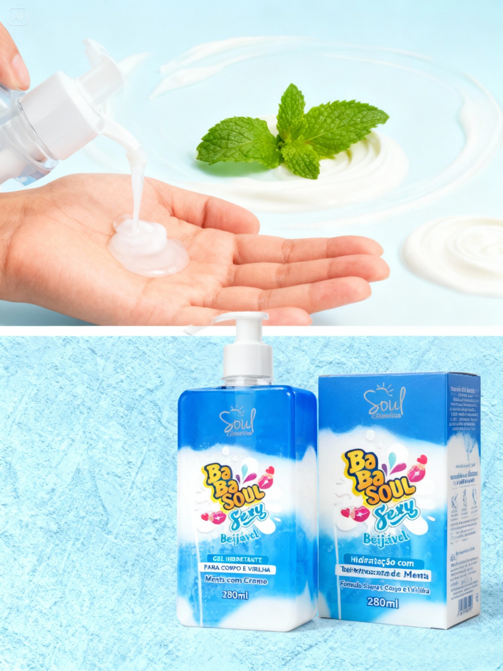 Gel Hidratante corpo e virilha Menta com Creme babasoul Soul Cosméticos 280 g 2