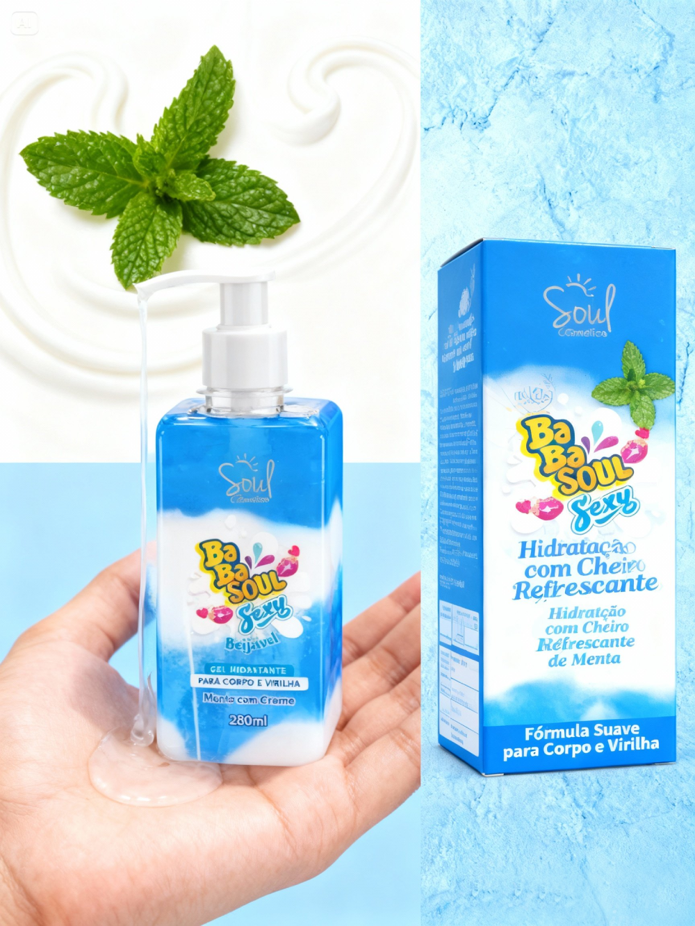 Gel Hidratante corpo e virilha Menta com Creme babasoul Soul Cosméticos 280 g 3